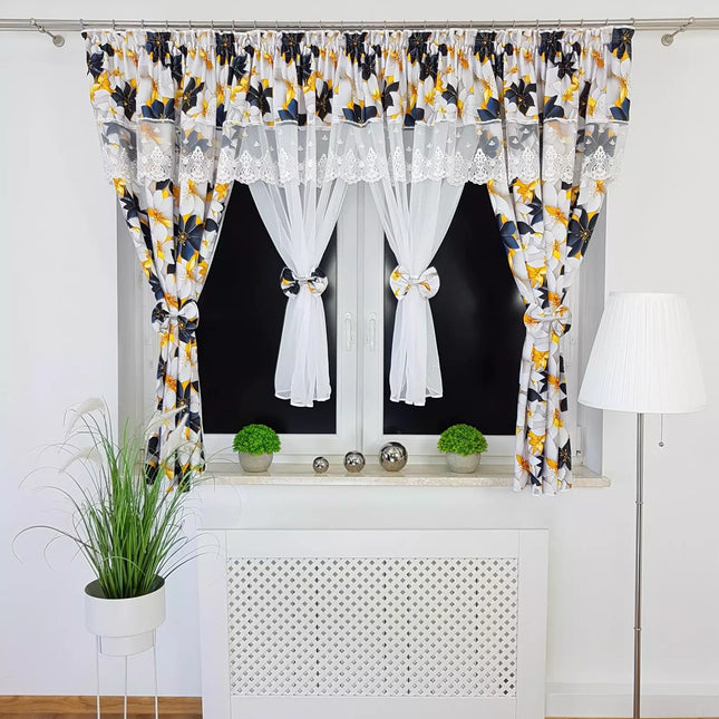 Set Perdea si Draperie cu imprimeu floral 400x155cm MF103