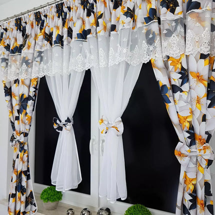 Set Perdea si Draperie cu imprimeu floral 400x155cm MF103
