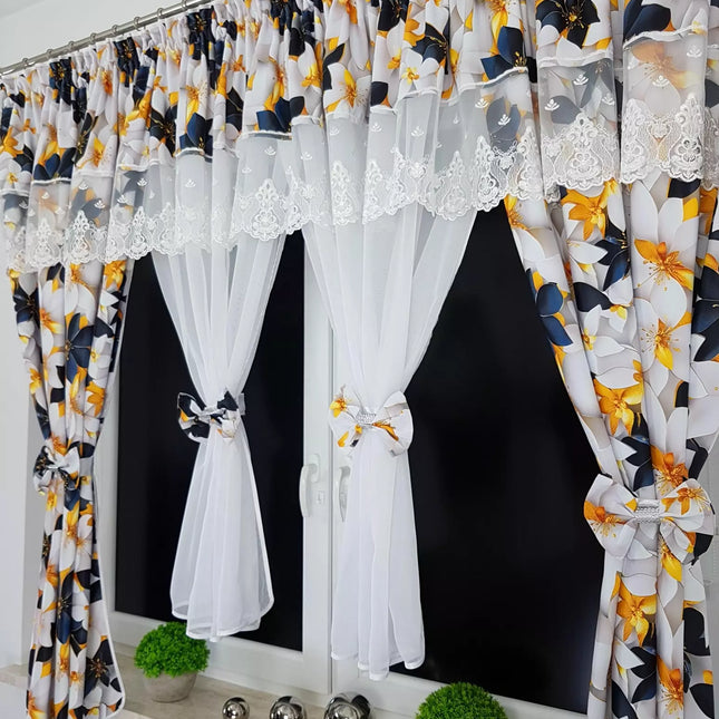 Set Perdea si Draperie cu imprimeu floral 400x155cm MF103