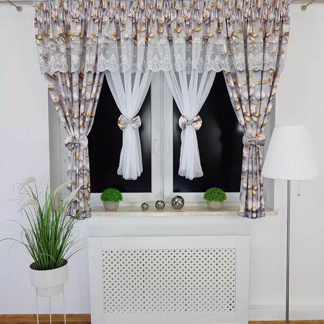 Set Perdea si Draperie cu imprimeu floral 400x155cm MF102