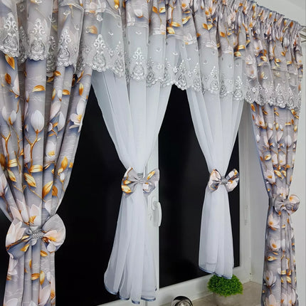 Set Perdea si Draperie cu imprimeu floral 400x155cm MF102