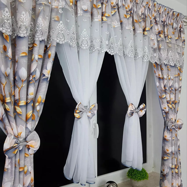 Set Perdea si Draperie cu imprimeu floral 400x155cm MF102