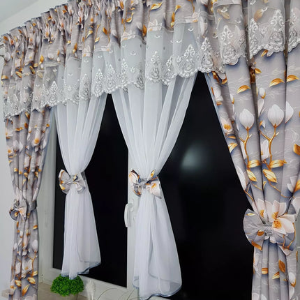 Set Perdea si Draperie cu imprimeu floral 400x155cm MF102