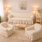 Elastic and Crepon Covers with Ruffle, 3-Seater Sofa + 2 Armchair Covers