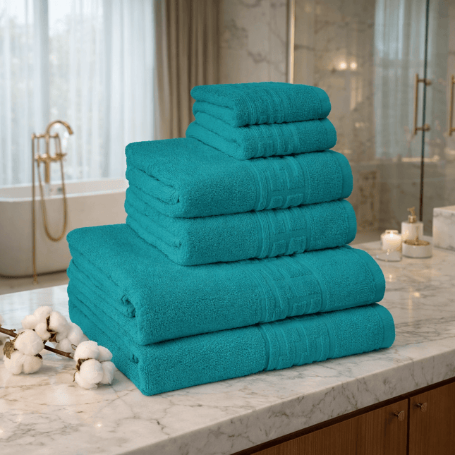 Set 6 Prosoape Greek Border Bumbac 500g Verde Inchis