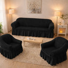 Elastic and Crepon Covers with Ruffle, 3-Seater Sofa + 2 Armchair Covers