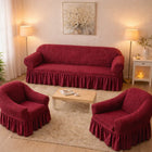 Elastic and Crepon Covers with Ruffle, 3-Seater Sofa + 2 Armchair Covers