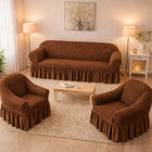 Elastic and Crepon Covers with Ruffle, 3-Seater Sofa + 2 Armchair Covers