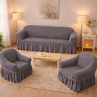 Elastic and Crepon Covers with Ruffle, 3-Seater Sofa + 2 Armchair Covers
