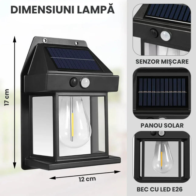 Set 6 Lămpi Solare Premium „Vintage Style” – Senzor de Mișcare și 3 Moduri Inteligente