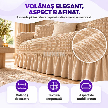 Husa pentru Canapea 3 Locuri Creponata cu Volanas