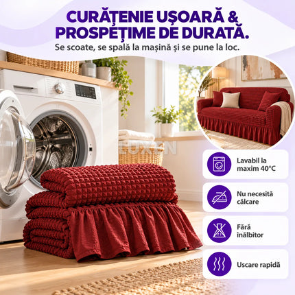 Husa pentru Canapea 3 Locuri Creponata cu Volanas