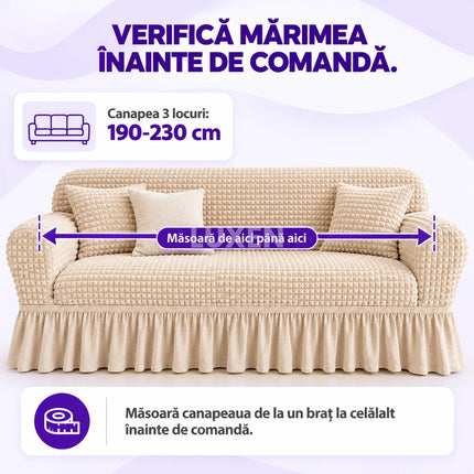 Husa pentru Canapea 3 Locuri Creponata cu Volanas