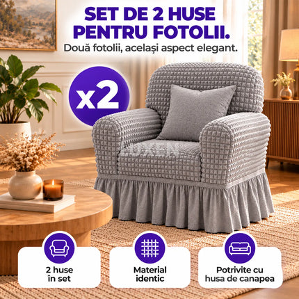 Set 2 huse pentru fotolii cu volanas