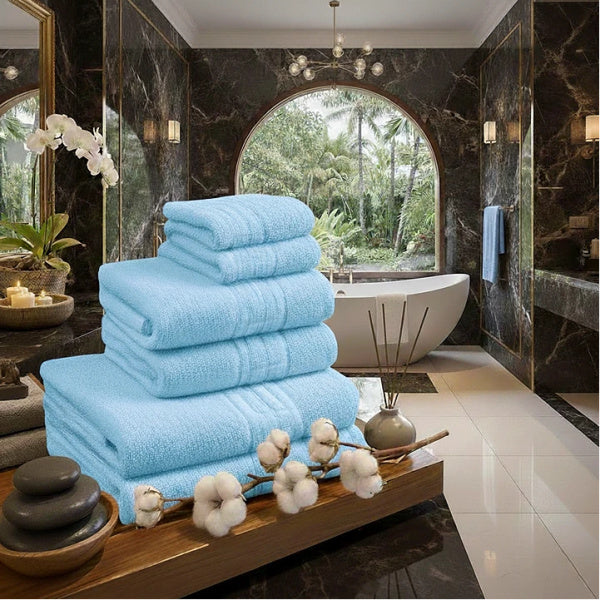 Set 6 Prosoape Greek Border Bumbac 500g Bleu Deschis